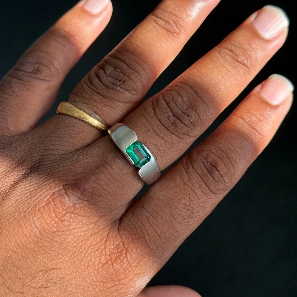 Handmade 925 Silver Colombian Lab Emerald Ring 2 Carat | Size 11.25